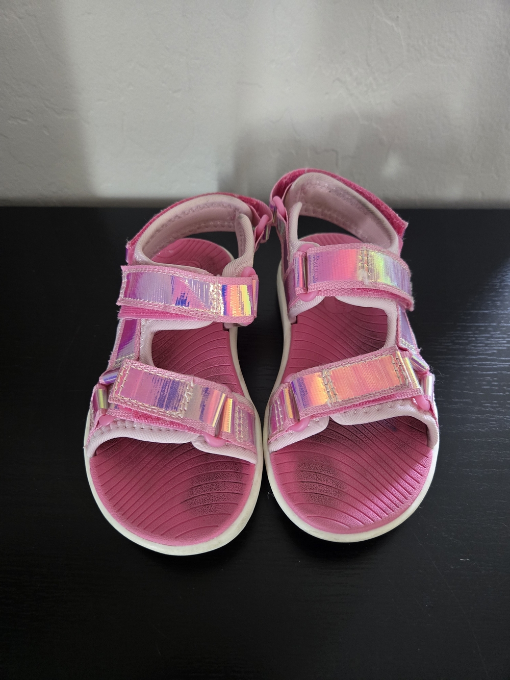 Kids Pink Iridescent Strap Sandals